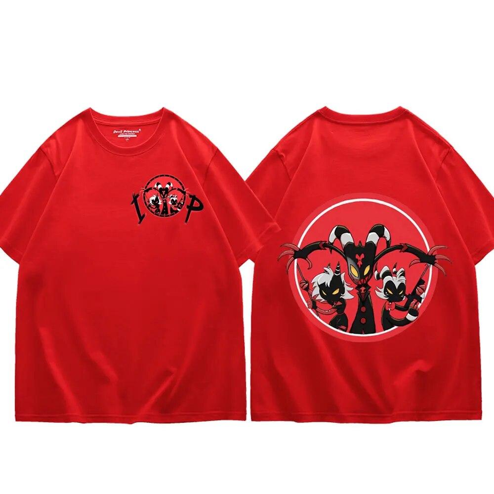Trend Anime Helluva Boss Print T Shirts Unisex Women Fashion Cartoon Short Sleeve T Shirt Summer Casual Pure Cotton Loose T-shirt