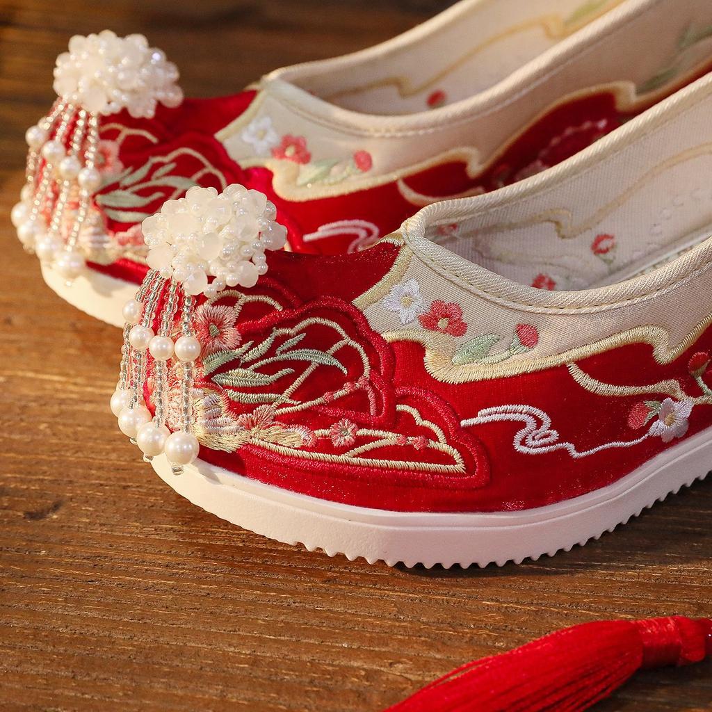 Embroidered Shoes New Fringed Hanfu Shoes Ancient Chinese Style Inner Height Increase 6cm