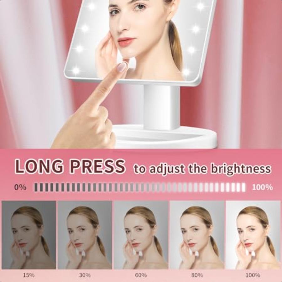 

KOOKIN Зеркало для макияжа с подсветкой 16 светодиодных ламп Вращение на 180 градусов Зеркало с подсветкой Сенсорный экран Регулируемая яркость Настольные зеркала United States