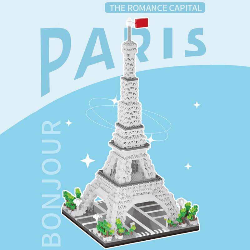 MOC World Famous Creative Architecture Eiffel Towers Micro Building Diamond Blocks Model City Street View Bricks Toys Gifts