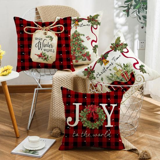 Christmas Pillow Cover Xmas Tree Wreath Print Pillowcase Washable Festive Decor Throw Pillow Case for Living Room Sofa Bedroom