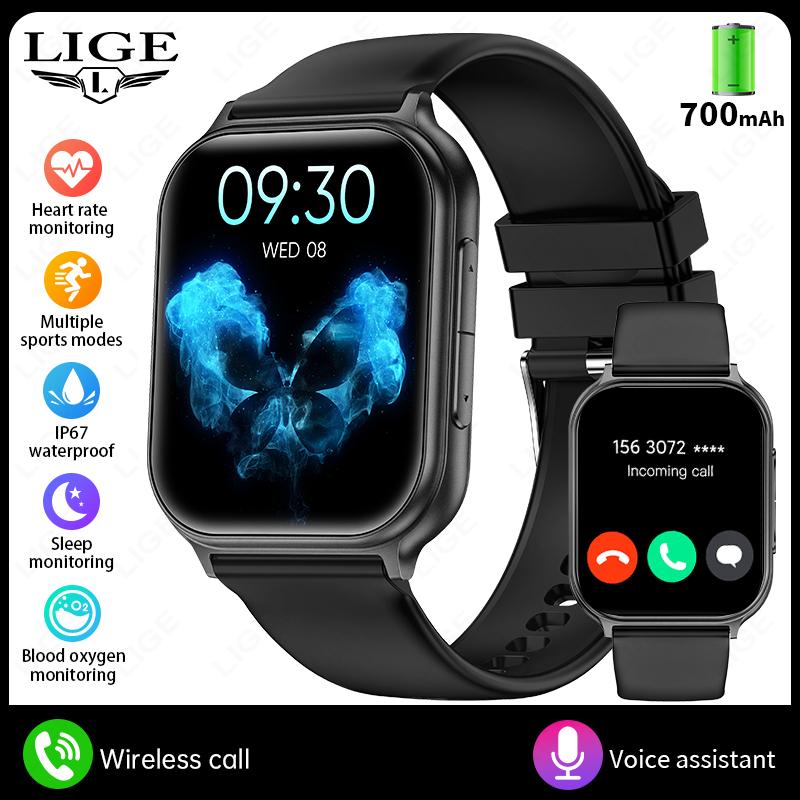 

LIGE Новые Bluetooth Умные Часы Для Уличного Спорта Фитнес Водонепроницаемый Умный Браслет Подарок Мужчине silicone strap чёрный