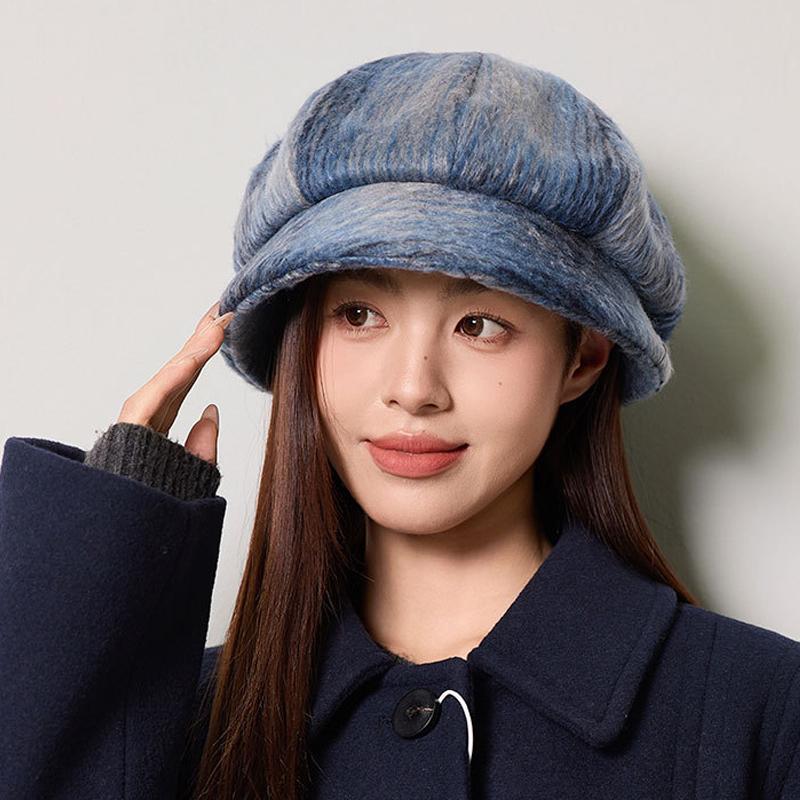 Thick Fisherman Hat Women's Autumn Winter Gradient Octagonal Hat British Vintage Warm Hat