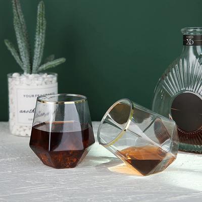 Bicchiere da vino straniero esagonale in vetro di whisky trasparente esagonale in plastica per uso domestico in vetro diamantato con bordo oro in stile europeo