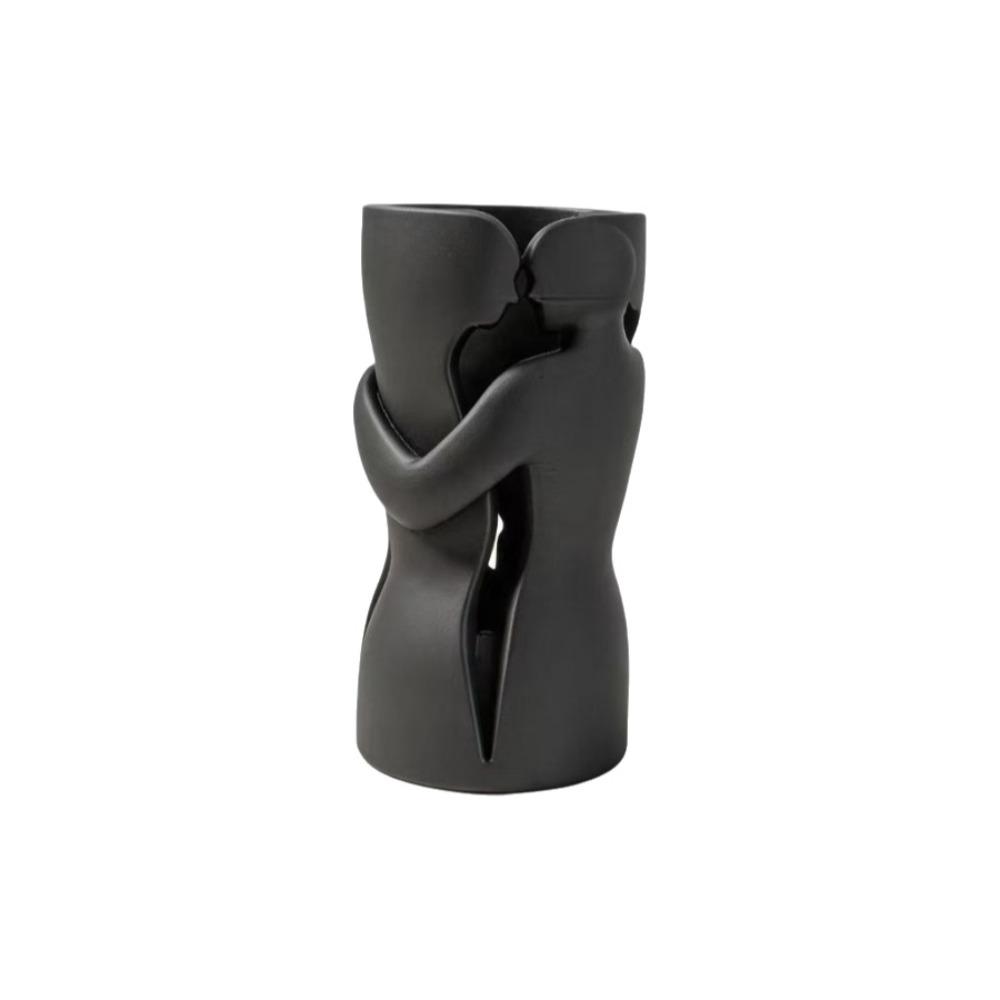 Abstract Shape 3D Couple Flower Vase Black Flower Holder Lovers Ornament Sculpture Bedroom