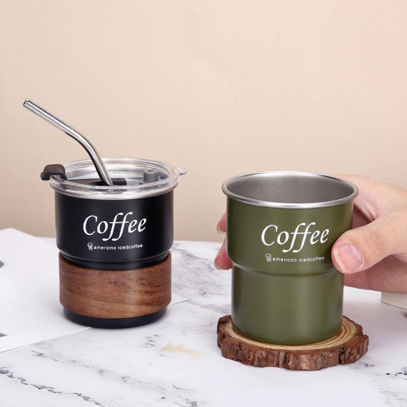 300Ml Coffee Cup With Straw Cover Portable Stainless Steel Anti Scalding Outdoor Camping Beer Mug