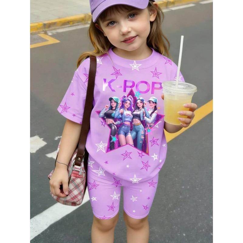 2-piece Summer Boys Casual Sports Trend 3D Pattern Printed Pattern Round Neck T-shirt and Shorts Set 12Y100cm