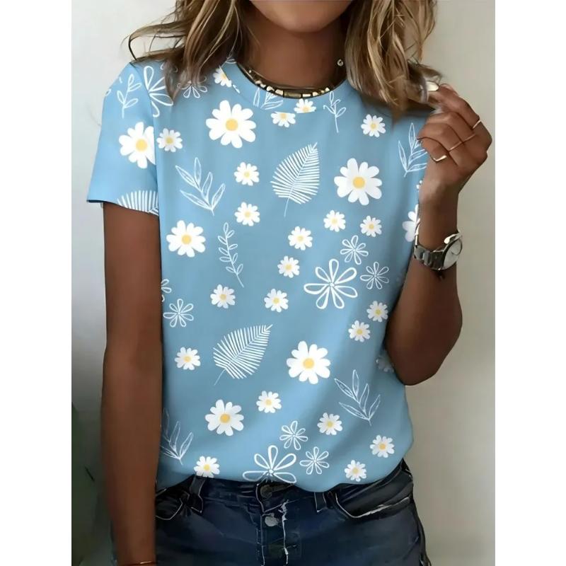 Fashion Women's Crew Neck Short Sleeve 3D Casual Color Printing Casual Short Sleeve Crew Neck T-Shirt
