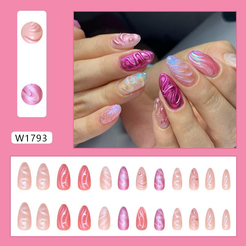 

Носите накладные ногти Симфония Трехмерная линия Накладные ногти Перламутровый накладной ноготь Съемные миндалевидные ногти 24 шт.