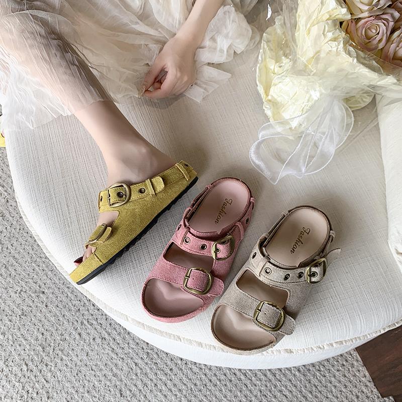 

Luxury Pink Birken Sandal Woman Brand Design Suede Leatherette Buckle Strap Sandalias Ladies Summer Casual Thick Sole Mule Shoes 35 жовтий