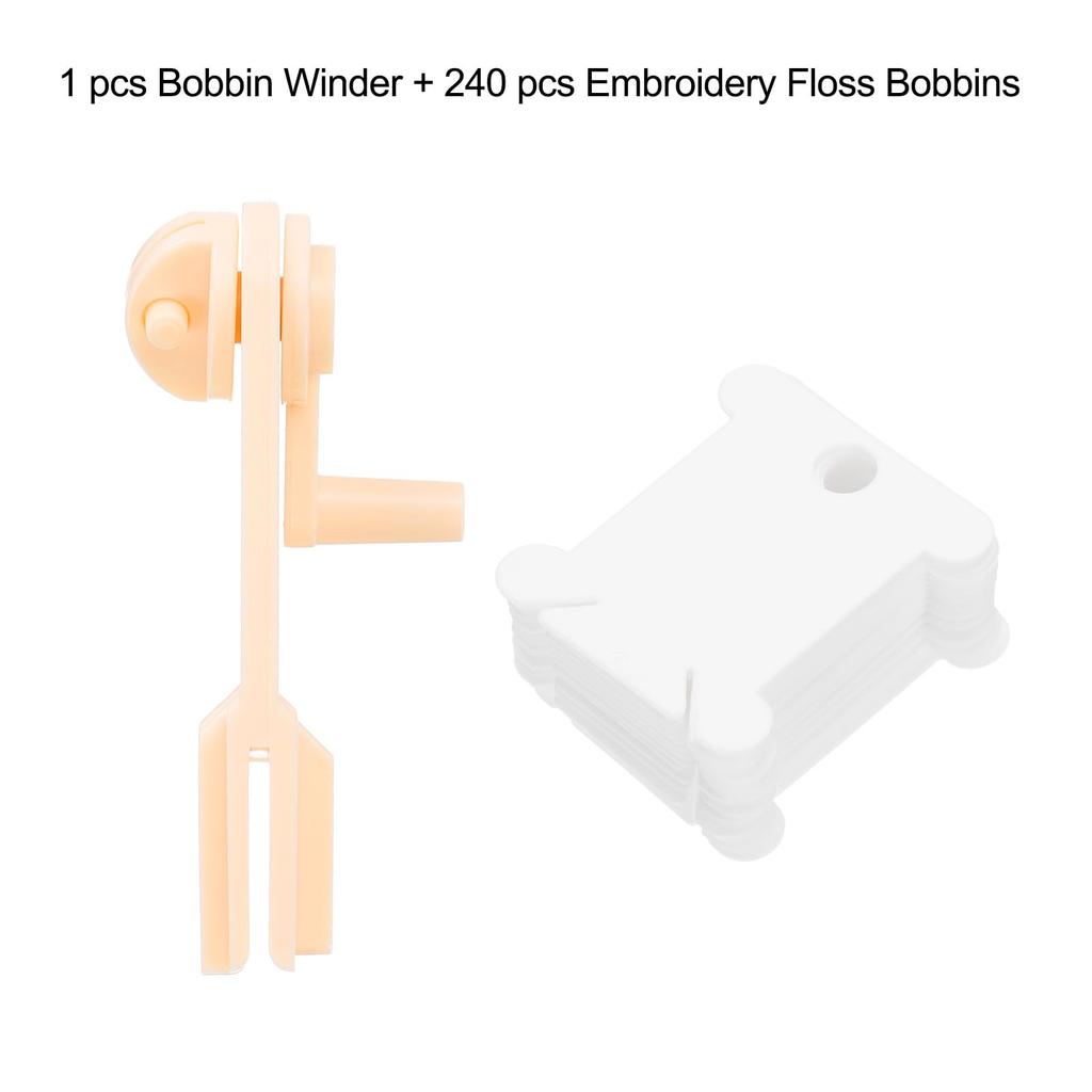 uxcell 240pcs Embroidery Thread Bobbins and Bobbin Winders, Plastic Cross Stitch Thread Organizer Holder Cards for Crafts, DIY, and Sewing, White