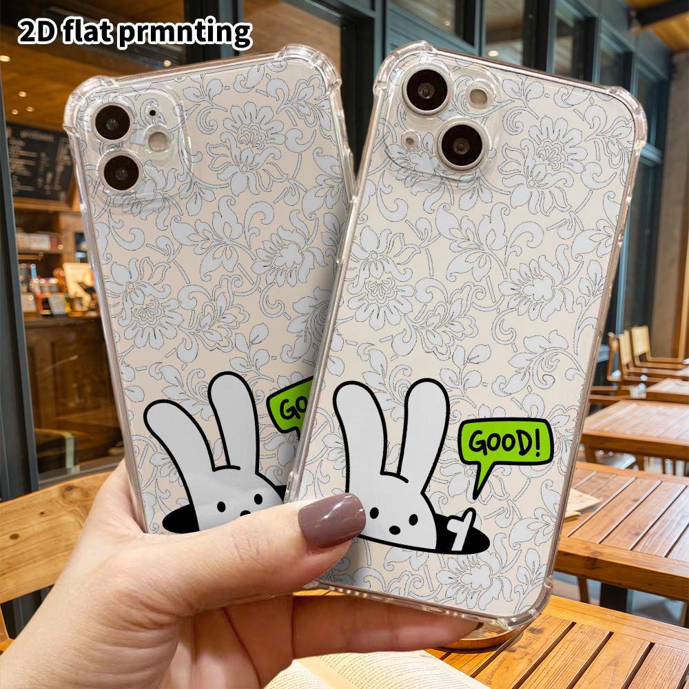 Phone Case: 2D flat suitable for iPhone 18 17 16 15 14 13 Pro, transparent four corner protective case, dotted rabbit, Christmas and Halloween gift