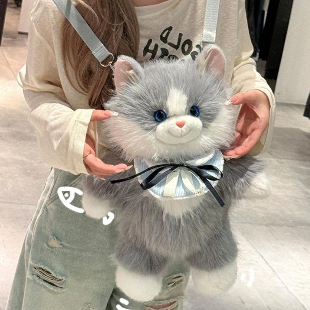 Kawaii Realistic Simulated Cat Backpack Cute Cartoon Soft School Bags Small Capacity Bag Travel Storage