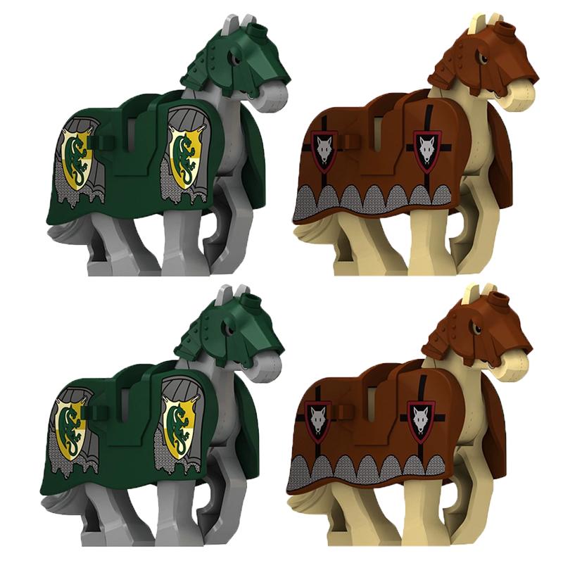 Vojenské stavebnice Kompatibilní figurky vojáků Středověcí rytíři Zbraně Plášť Ramenní brnění Válečný kůň Vlajky Dárky Hračky