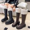 Fashion Woman's Platform Zipper Autumn and Winter PU Leather Non-slip Knee High Brand Casual Women Chunky Long Black Boots