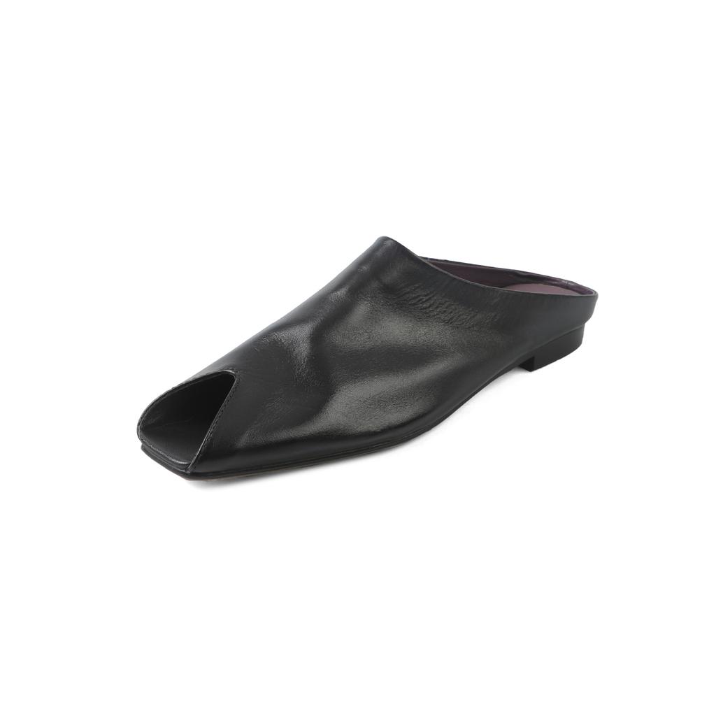 Fashion 2025 Summer New Genuine Leather Low Heels Peep-toe Slippers Women Covered Toe Natural Leather Casual Slippers Female Daily Walk