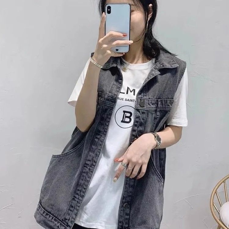 Gilet di Jeans Larga Taglia Stile Coreano Donna Primavera Autunno Senza Maniche Gilet Capo Esterno Versatile Canotta Trendy