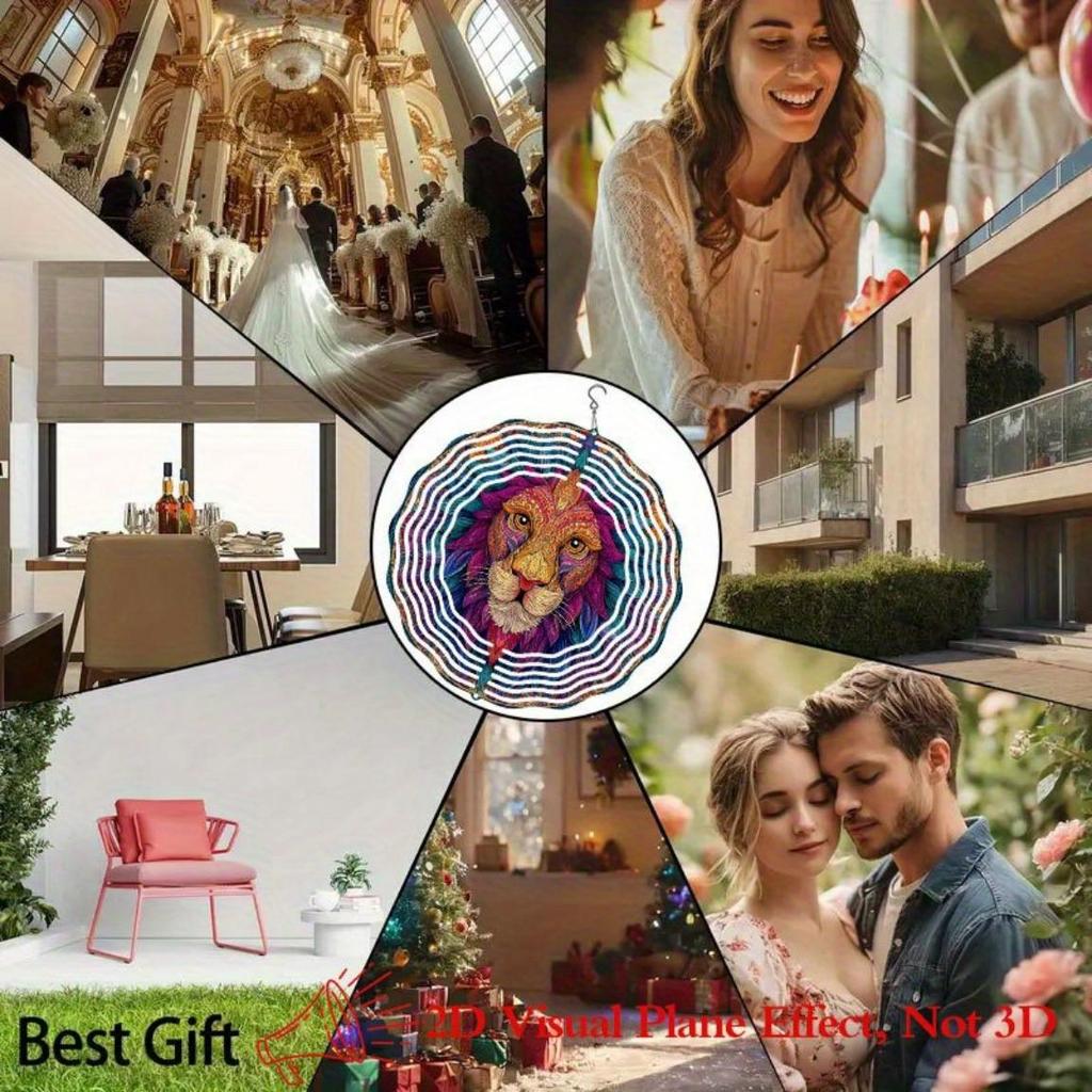 Vibrant Lion Face Wind Chime Metal Kinetic Spinner for Garden Patio Window Decor Colorful Striped Design Indoor Outdoor Yard Art
