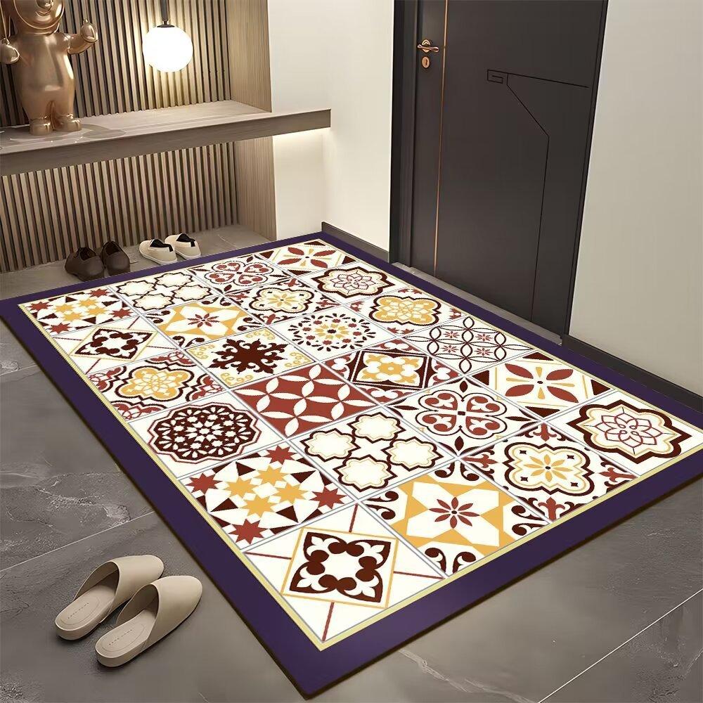 60*90cm Entrance Floor MATS, Retro Diatom Mud Bathroom Floor MATS, Ethnic-style Bathroom Absorbent Foot MATS
