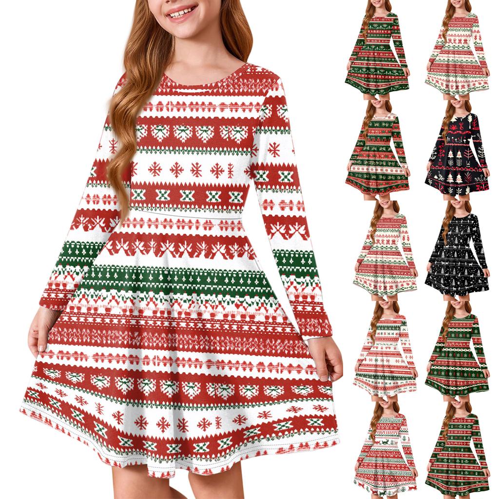 Girls' Princess Dress - Long Sleeve A-Line T-Shirt Dress Christmas Day