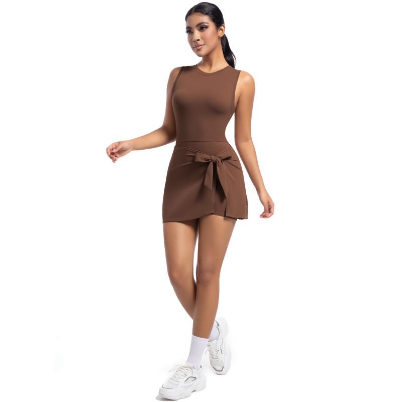 Women Backless Unitard Dance Dress Quick Dry Stretchy Sport Skirt Stage Performance Workout