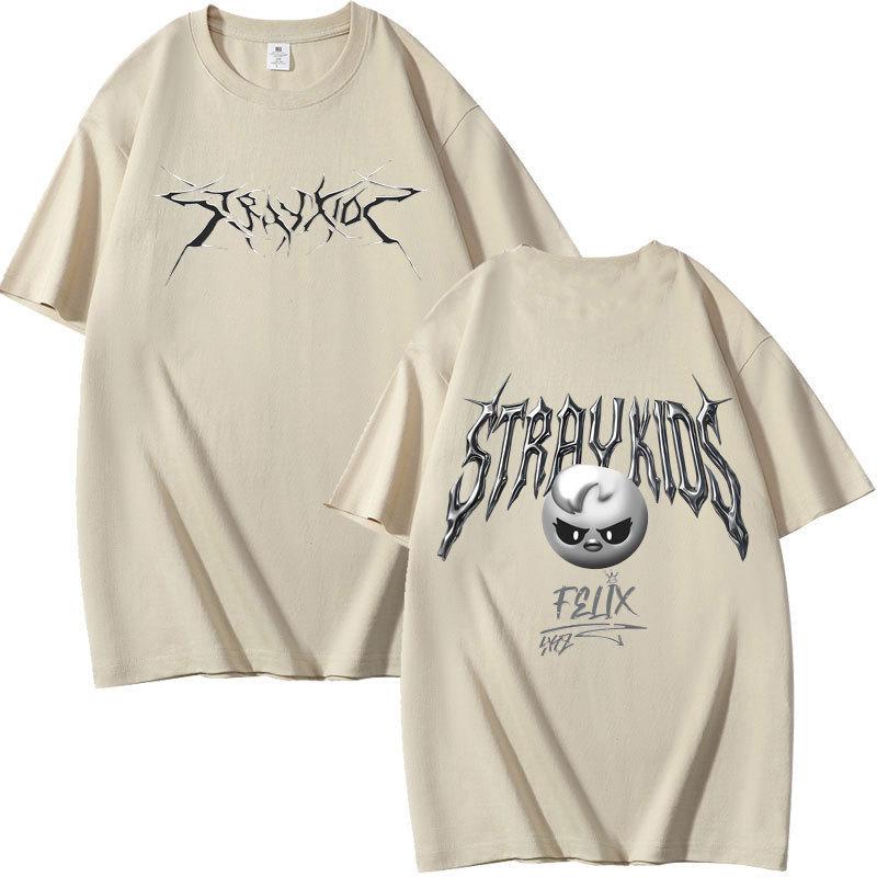 Stray Kids Dominated Peripheral Combination Peripheral Printing Summer Short Sleeve T-Shirt Cotton Loose S хаки