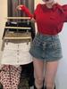 Double-Layered High-Waisted Distressed Denim A-line Skirt - Summer Slimming Hip-Hugging Style