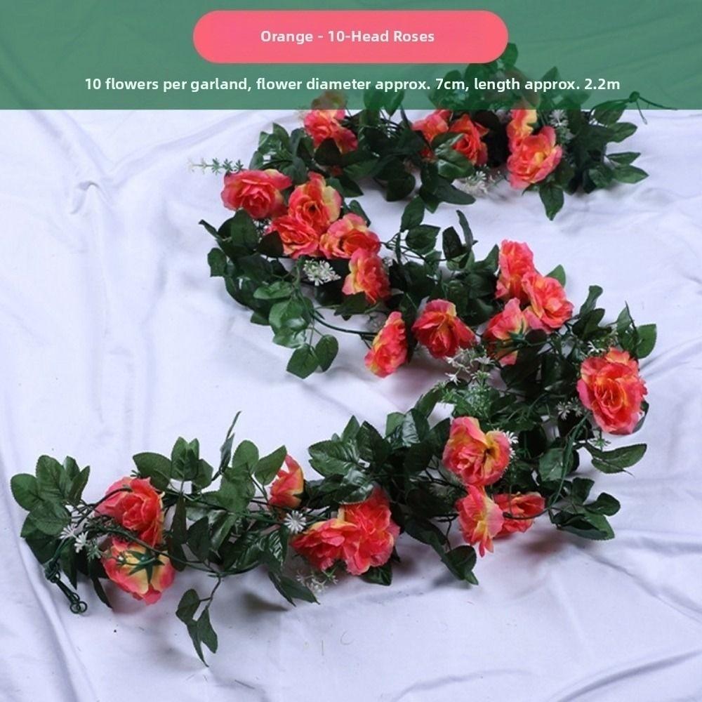 

1.8/2.2M Simulated Rose Vine Silk Fake Vine Strips Flowers Home Room Decor Orange 2.2m
