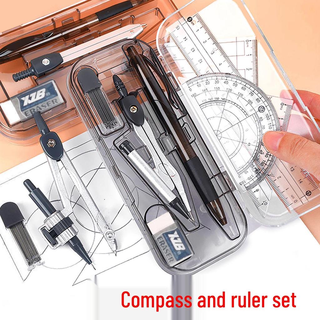 Grundschul Metall Zirkel & Lineal Set - Beinhaltet Zirkel, Kartenetui, Lineal in Box & Zeichenwerkzeuge