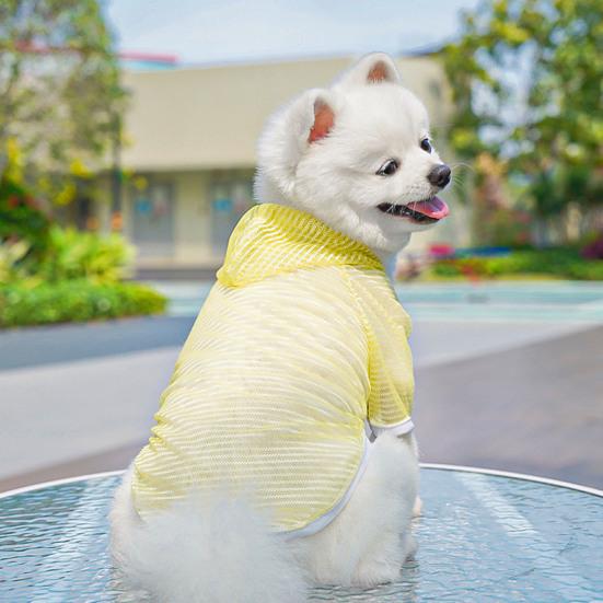Pet Clothes Lightweight Mesh Fabric Hooded Short Sleeve Breathable Sun Protection Clothes Easy Wash Quick Drying Pet Vest