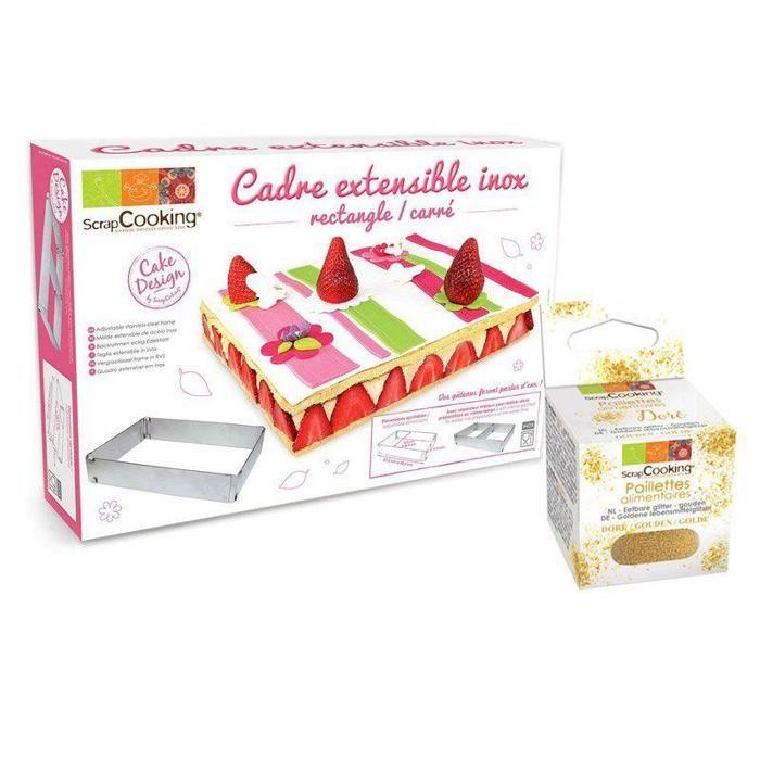 Cadre à pâtisserie extensible - SCRAP COOKING - Rectangulaire - Inox - 27x18 cm à 52x34 cm - Paillettes dorées