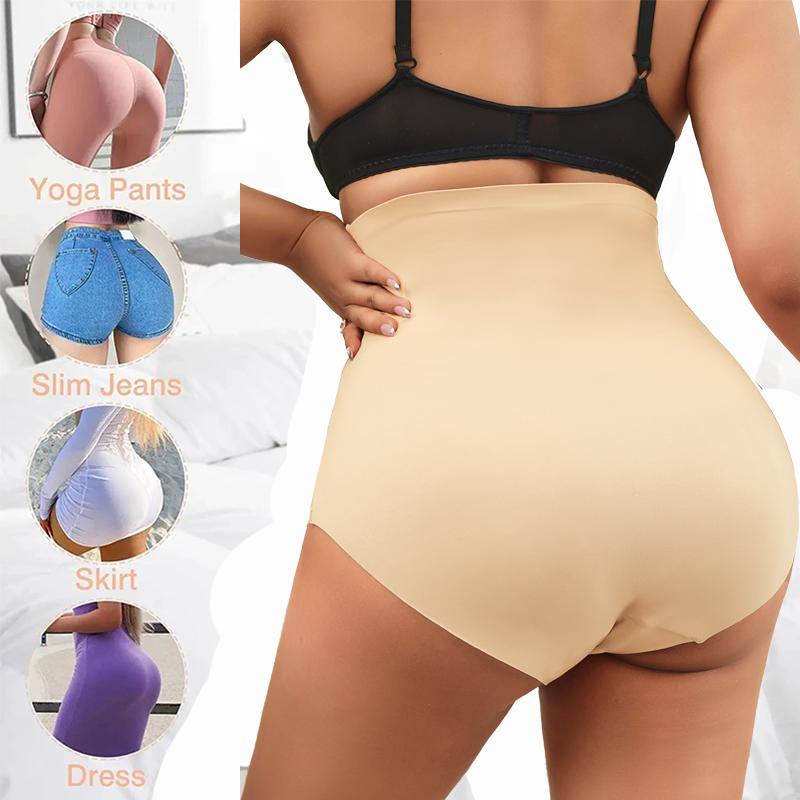 Plus Size Women High Stretch Brief Abdomen Shaping Underwear Sexy Lace Butt Lifter Soft Panties High Waist Shapewear Lingerie