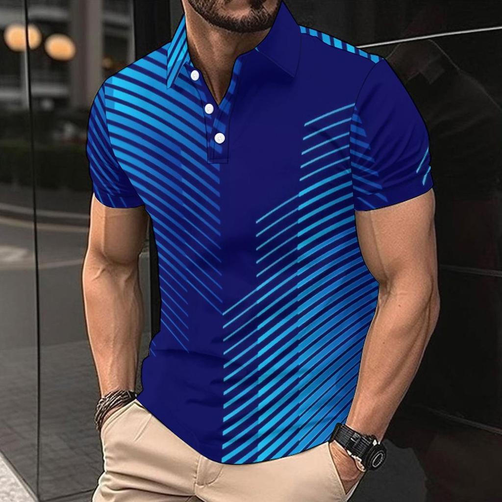 Trendy short-sleeve polo shirt with abstract line print, perfect for casual daily wear.