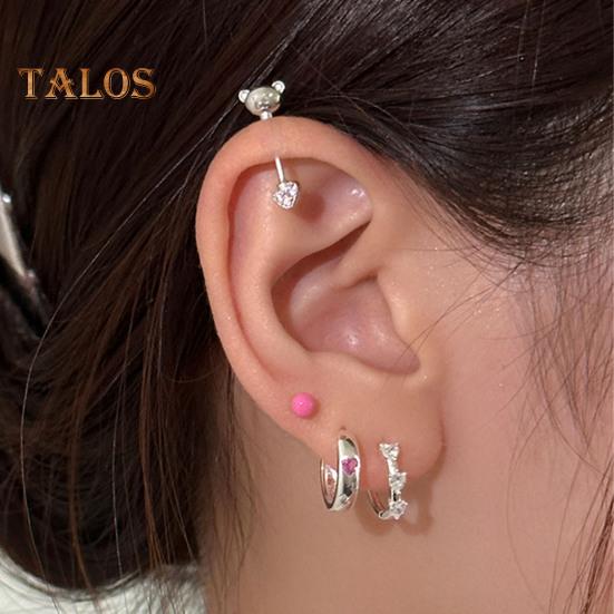 1 PC Boucles d'oreilles à clous Ours de dessin animé et forme de cœur Zircone cubique brillante Boucles d'oreilles pour cartilage pour les soirées en club Anneau de nez sans pas de vis