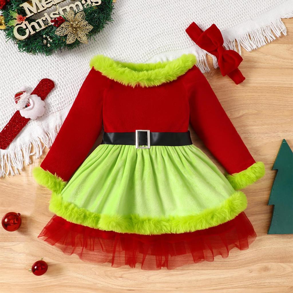 European & American Style Off-Shoulder Christmas Dress for Little Girls – Cute Mesh Puffy Skirt Princess Dress