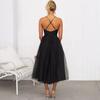 Damen Mesh Swing Cocktailkleid Ärmellos Spaghetti-Träger A-Linie Tüllkleid Formelles Hochzeitsgastkleid