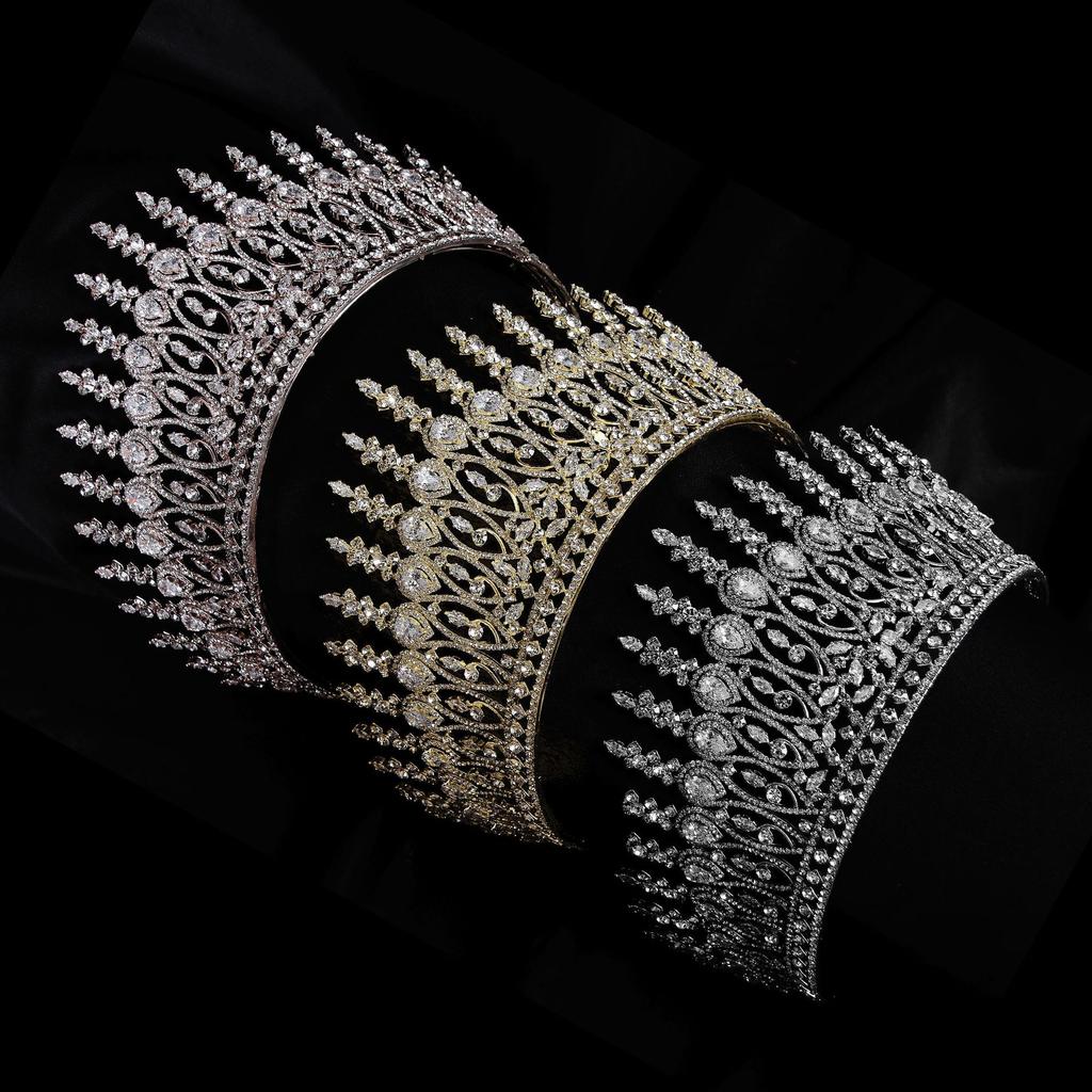New Luxury Summer Oversized Bridal Crown Headpiece, Princess Crown Wedding Hair Accessory