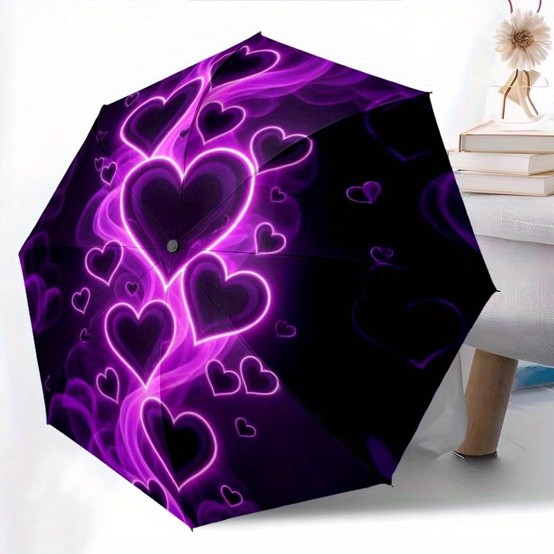 

1pc Neon Heart Pattern Portable Umbrella: Durable Iron Frame Structure for All Seasons Ideal for Home Travel And Outdoor Use – (as the picture,Iron&8K)