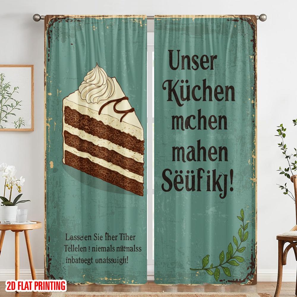 2pcs 2D flat printing Window Curtains Delicious Cake Making You Addicted Fabric Without Electricity Festive Wall Decor for