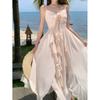 Romantischer Urlaub Neues Französisches Feiertag Sanfte Taille Skinny Mode Hosenträgerkleid Sommer Strandkleid