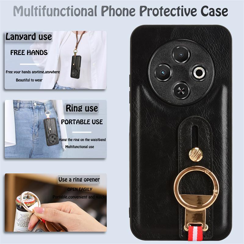 For Tecno Spark 30C Fashion Wrist Strap Phone Holder Case For Tecno Spark 30C Leather Style Case Drop-Resistant Cover