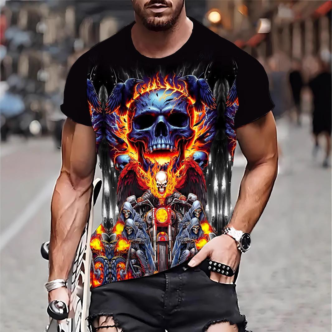 

Summer Round Neck 3D Skeleton Print Top Fashionable Casual Short Sleeved Men s T-shirts XS