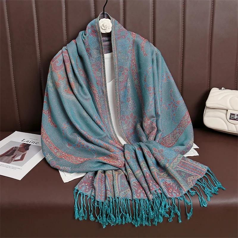 Women Paisley Scarf Cashmere Feeling Pashmina Shawls Tassel Hijab Head Wraps Femme Winter Scarves Foulard Bufanda 2024