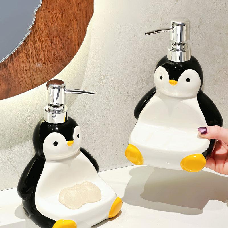 Kreativní tučňák láhev na mléko krabička na mýdlo dvouúčelová dva v jednom koupelnový šampon a sprchový gel dávkovač keramická dávkovací láhev