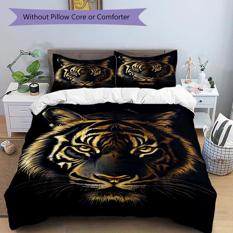 3pcs Golden Tiger Bedding Set - Includes One Quilt Cover and Two Pillowcases (No Core) - Home Decor, Festival Gift, Polyester Fabric, Anime