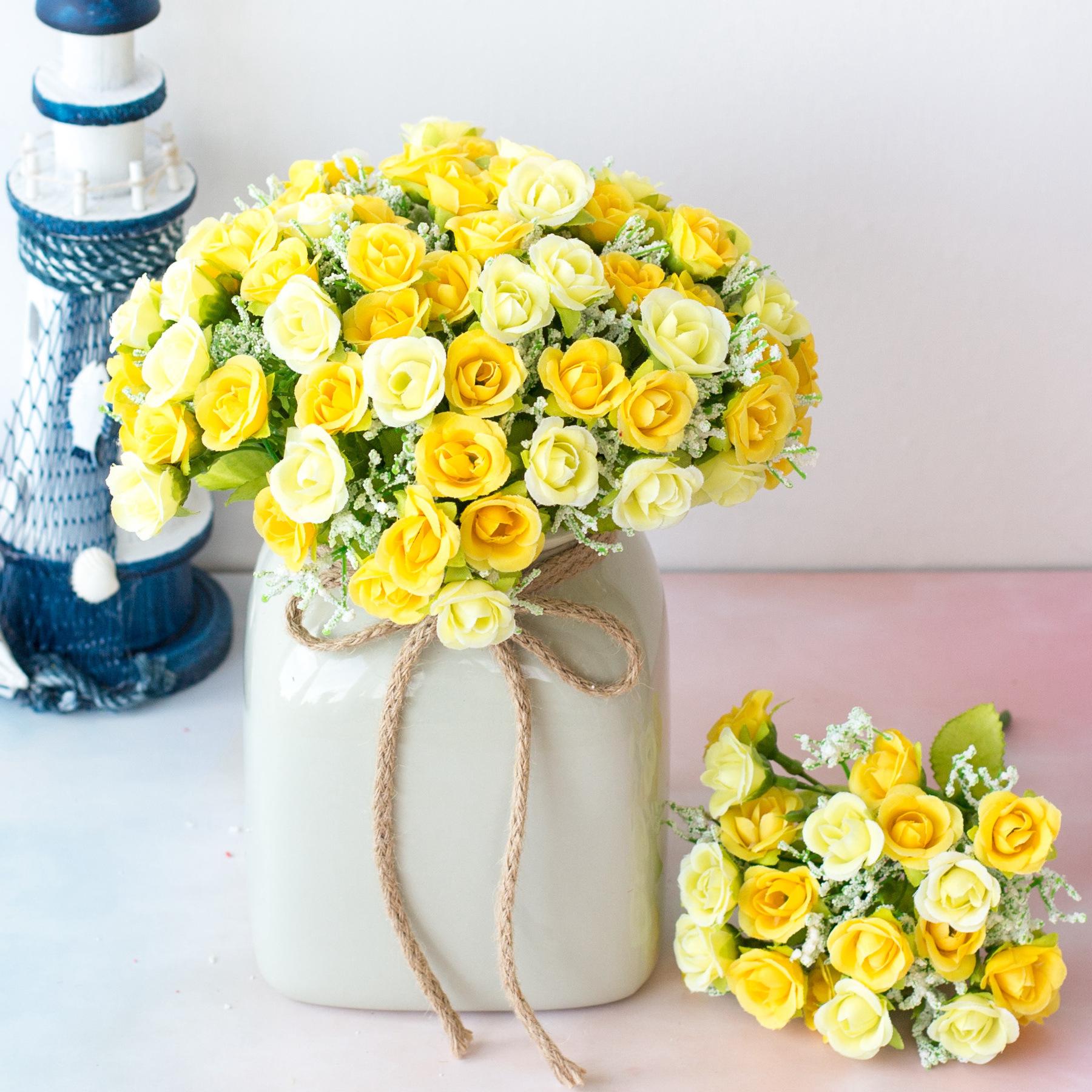 

21 Head 7-Fork Simulated Rose Decoration Flower Home Decoration Party Decoration One Size жовтий