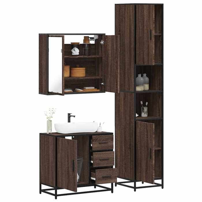 VidaXL Ensemble de meubles de salle de bain 3 pcs Chêne marron, armoire de salle de bain, armoire de rangement de toilette, 3301079