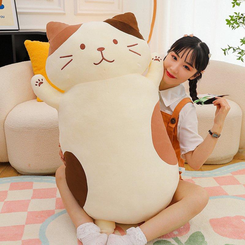 45cm-105cm Kawaii Big Fat Belly Cat Jucării de plus Umplute Moale Animal Lung Pisică Pernă Pernă de somn Cadou creativ de aniversare pentru copii
