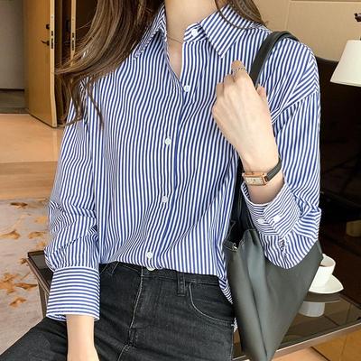 Camisa de Algodón a Rayas Estilo Coreano para Mujer 2023 – Primavera, Corte Holgado, Versátil para Llevar por Dentro o por Fuera