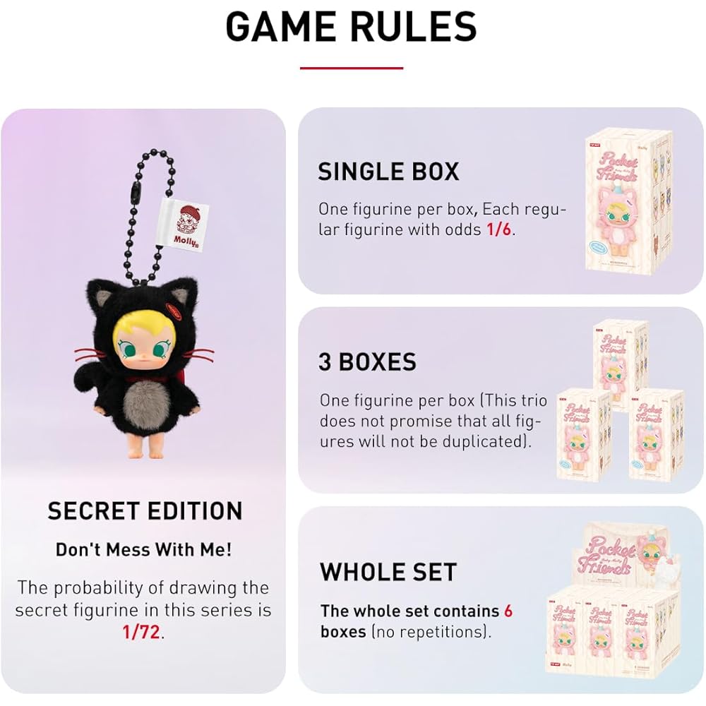 Pop Mart Baby Molly Pocket Friends Plush Pendant Assorted Box 6 Pieces PVC Figure Collectible Toy